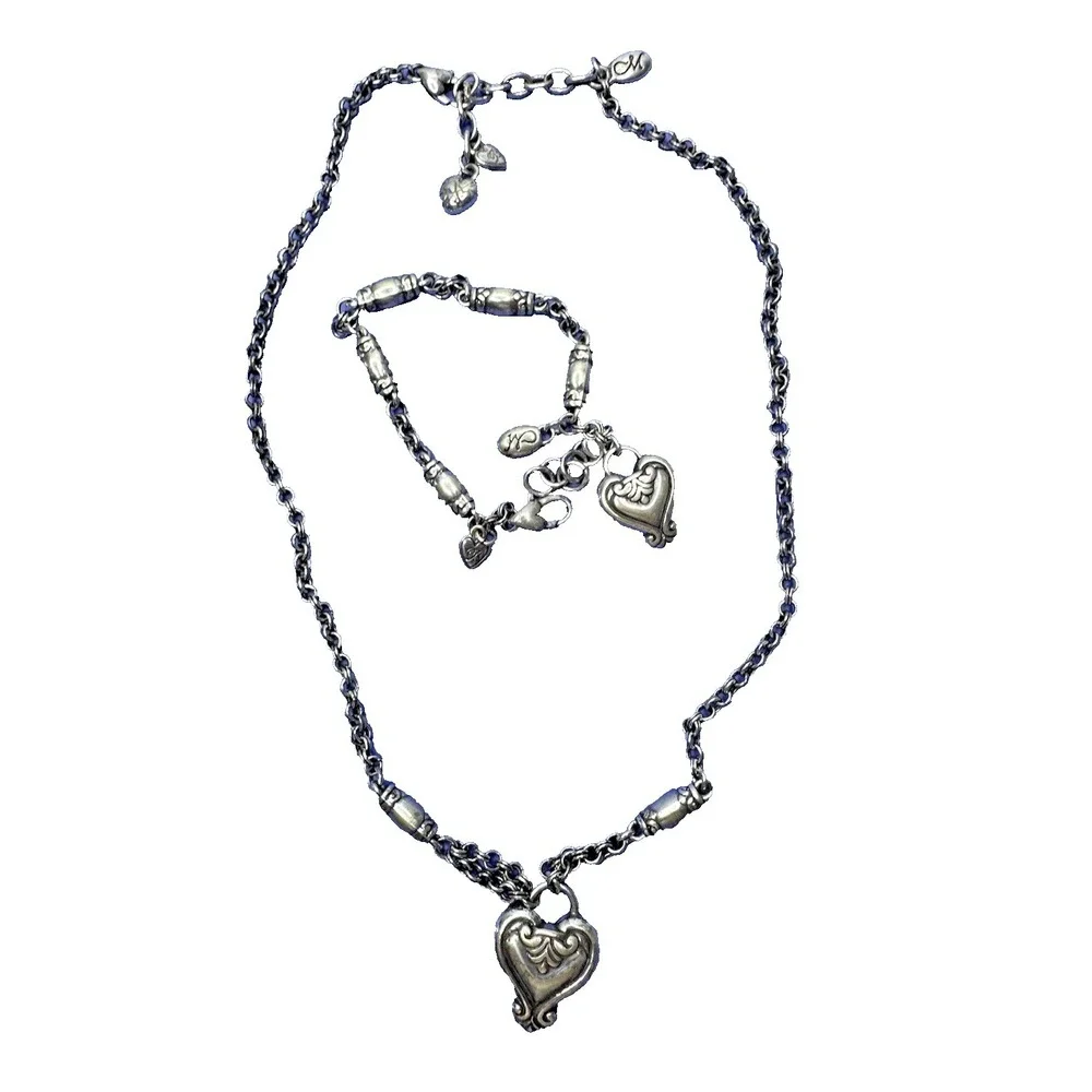 Brighton Necklace Bracelet Set‎ Heart Creative Memories Silver Barrel Links